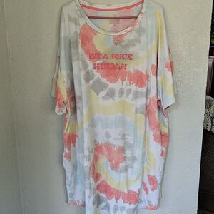Women's 2X-3X Tie Dye Sleep Shirt with "Be A Nice Human" By Secret Treasures